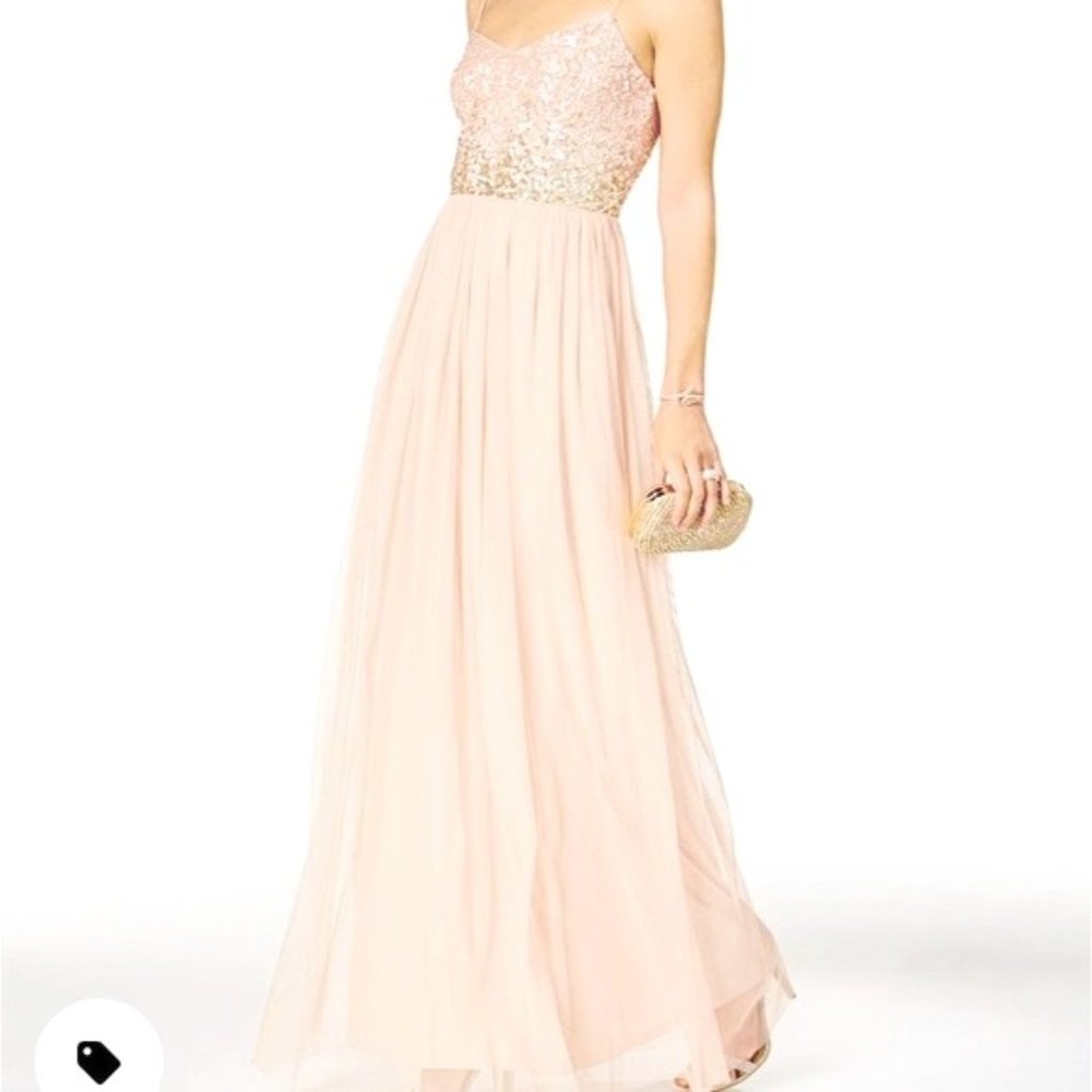 Adrianna Papell Beige Sleeveless Sequin Gown Sz 16